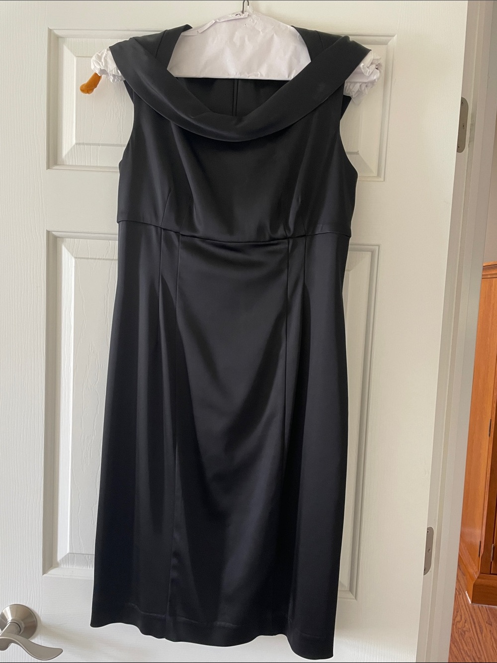 Calvin Klein Black Satin Cowl Neck Sheath Dress